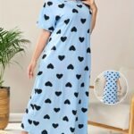 Women'S Plus Casual Sleep Dress, Plus Size Heart Print Short Sleeve Crew Neck Nightdress