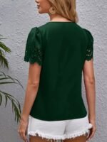 Elegant Casual Short-Sleeve Top For Women With Laser-Cut Scalloped Edges. - Image 10