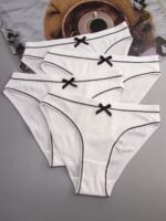 4Pcs Women'S Mid-Rise Briefs With Chic Bow Detail - Breathable & Comfortable Ribbed Texture In Assorted Colors, Stretchy Polyester Blend, Non-See-Through - Perfect For Casual Attire - Image 5