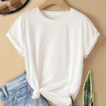Classic White Round Neck T-Shirt For Women - Versatile & Comfortable Polyester Blend, Easy Care, Knot Detail, Summer Essential