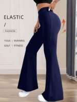 Women'S High-Waisted Black Flared Pants - High-Elastic Lightweight Breathable Yoga & Dance Pants With Tummy Control, 4-Way Stretch, Line-Up Hips For Casual & Workout Wear, Yoga Pants - Image 4