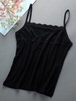 1Pc Elegant Women'S Lace Camisole Tank Top, Summer Sleeveless Slim Fit Inner Layer, Solid Color Knit Nylon Fabric, Adult Ladies' Cami With Lace Detail - Image 7