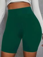 Women'S High-Waist Stretchy Shorts - Soft, Casual Solid Color Leggings For Spring & Summer, Machine Washable, Polyester/Spandex Blend, Smooth Fabric, Mid-Thigh Length - Image 2