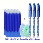 35Pcs Erasable Gel Pens -0.5Mm Point - Heat &Rub Resistant - Ideal For School & Office Use (30 Refills+3 Pens+2 Eraser)