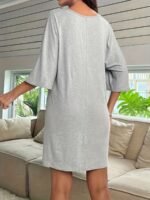 Women'S Plus Basic Lounge Dress, Plus Size Solid Half Sleeve V Neck Loose Fit Sleep Dress - Image 7