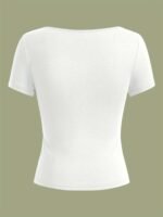 3Pcs Women'S Casual Square Neck Short Sleeve T-Shirts - High Elasticity Solid Color Tops, Machine Washable & Versatile For Casual Attire, All-Season Comfort - Image 4