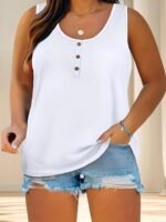 Women'S Plus Size Casual Tank Top With Button Detail - Sleeveless, Solid Color, Stretchy Fabric, Crew Neck, Oversized Fit For Summer Outings, Comfortable Clothing | Relaxed Fit Top | Medium Stretch Materia - Image 7