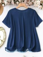 Valentine'S Day Women'S Crew Neck T-Shirt - Ombre Blue To Teal Heart Print Loose Stretch Beach Top, Machine Washable Casual Vacation & Casual Attire, Cruise T Shirts For Family, Relaxed Fit Shirt, Playful Graphic Tee, Comfortable Fit, Stretchy Fabric - Image 2