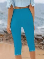Plus Size Rhinestone Decor Capri Leggings, Casual High Waist Stretchy Leggings For Spring & Summer, Women'S Plus Size Clothing - Image 8