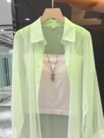 Solid Color Loose Button Front Shirt, Casual See Through Long Sleeve Thin Shirt For Spring & Fall, Women'S Clothing - Image 9