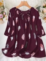 Elegant Notched Collar Polyester Non-Stretch Shirting Blouse With Print For Plus Size - Image 4