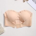 Elegant Solid Color Seamless Strapless Bralette - Removable Pads, Wireless, No Underwire, Adult Size, Stylish Beige With Crystal Detail, Perfect For Everyday Comfort, Comfort Bra|Seamless Bralette|Wireless Bra