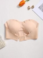 Elegant Solid Color Seamless Strapless Bralette - Removable Pads, Wireless, No Underwire, Adult Size, Stylish Beige With Crystal Detail, Perfect For Everyday Comfort, Comfort Bra|Seamless Bralette|Wireless Bra