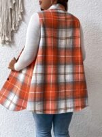 Plus Size Plaid Pattern Button Front Vest, Casual Sleeveless Flap Detail Gilet Jacket For Fall & Spring, Women'S Plus Size Clothing - Image 8