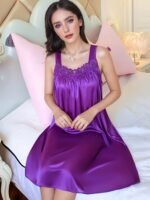 Plus Size Women'S Sexy Sleeveless Spaghetti Strap Sleep Dress - Lightweight Ice Sliky Fiber Mid-Length Nightgown, Vibrant Red Non-See-Through Summer Pajama & Lounge Wear - Image 4