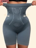 1Pc High Waist Tummy Control Panties - Elegant Seamless Waist Trainer With Butt Lifter, Sheath Briefs For Women, Flat Belly & Hip Support, Black With Golden Accents, Tummy Control Shapewear, Sleek Design, Comfortable Fit - Image 5