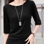 Women'S Casual Viscose T-Shirt - Solid Color, Off The Shoulder, Regular Length, Ideal For Spring/Fall, Ladies T Shirts