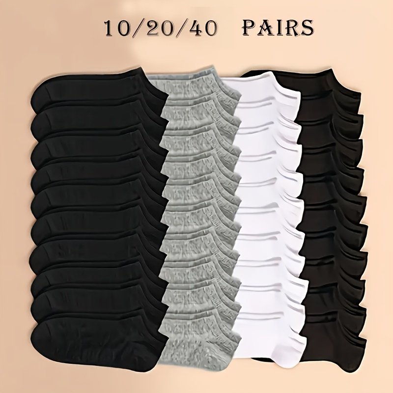 product-fancy-03bf93b5-81a8-4eca-a409-68da8b980406.jpg 10/20/40Pcs Ankle Socks For Men & Women - Breathable, Moisture-Wicking, Thin, Lightweight, Invisible No-Show Socks In Solid Color - Soft Knit Fabric For All-Season Use, Machine Washable, Polyester 95.0% Spandex 5.0% - Image 1