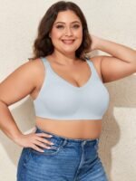Single Pack Plus Size Seamless V-Neck Bralette, Sexy Style, Polyamide Knit Fabric With Medium Stretch, Solid Color, Wireless, Comfortable Breathable, With Removable Padding - Image 4