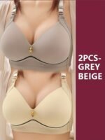 2Pcs Elegant Push-Up Maternity Bras For Women - Comfortable & Breathable, Adjustable Straps With Rhinestone Closure, Front Zipper, Non-See-Through, Polyester & Elastane Blend, All-Season Wear - Image 4