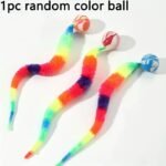 1Pc Interactive Cat Play Toy--Geometric Polyester Twisted Worm With Connecting Ball, Uncharged Pet Play Stick--Colorful Simulated Battery-Free For Caterpillar Set - Image 6