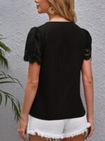 Elegant Casual Short-Sleeve Top For Women With Laser-Cut Scalloped Edges. - Image 6