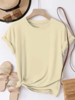 Solid Color Crew Neck T-Shirt, Casual Short Sleeve T-Shirt For Spring & Summer, Women'S Clothing - Image 5