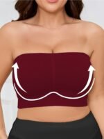 Women'S Seamless Wireless Sports Bra - Breathable, Comfortable, No-Pad Shoulderless Bandeau With Crinkled Chest Plateau, Solid Color, Medium Stretch Fabric For Casual And Everyday Wear, Everyday Wear Bra|Wirefree Bandeau|Breathable Fabric, Seamless Bralette - Image 4