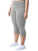 Plus Size High-Waisted 7/8 Leggings - 4-Way Stretch Tummy Control Yoga Pants With Pockets, Solid Color Summer Workout & Casual Wear, Machine Washable, Workout Leggings, Stylish Comfort Wear, Snug Fit Attire - Image 6