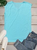 Lotus Print V Neck Tank Top, Cap Sleeve Casual Top For Summer & Spring, Women'S Clothing - Image 9