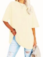 Women'S Plus Size Casual Short Sleeve T-Shirt - Vibrant Red Round Neck Loose Fit Tee, Machine Washable All-Season Comfort Top For Casual Attire, Ladies T Shirts, Soft Fabric Tee - Image 6