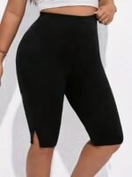 Plus Size Side Split Skinny Shorts, Casual Every Day Stretchy Short Leggings, Women'S Plus Size?Clothing - Image 3