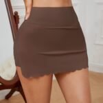 1Pc Solid Seamless Scallop Trim Skirt, Sporty Comfy Breathable Petticoat, Women'S Underwear & Shapewear