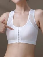New Plus Size Gathered Non-Steel Ring Breathable Hole Bra Bra Vest Style Bra Suitable For And Front Buckle Adjustable Bra Breast Shrinking Bra Bra, Plus Size Bra Lingerie Front Buckle Design For Cam And Shaping, Ideal For And Summer Wear - Image 8