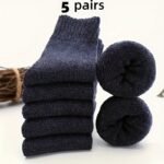 5 Pairs Men'S Thick Wool Blend Socks - Cozy Mid-Calf Winter Socks In Solid Colors (Dark Gray, Light Blue, Brown, Navy Blue, Beige, White), Soft & Warm For Casual Or Cold Weather, Cozy Footwear | Giftready Packaging | Quality Fabric Socks, Cute Socks - Image 7