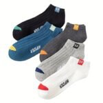 5 Pairs/10 Pairs Men'S Trendy Alphabet Pattern Socks, Polyester 95% & Elastane 5%, Knit Fabric, Anti-Odor, Shallow Cuff, All-Season Boat Socks, Machine Washable, Versatile & Fashionable - Image 6