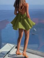 Women'S Sexy Backless V-Neck A-Line Dress - Sleeveless, Tie-Back Waist, Flowy Orange Mini Dress For Summer, Beach & Casual Outings - Image 8