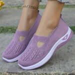 1 Pair Women'S Breathable Open Toe Sneakers, Casual All-Season Slip-On Walking Shoes, Lightweight Flat Sole With Solid Color Design, Comfortable Fabric Upper/Inner And Faux Sole - Image 8