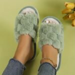 Women'S Argyle Fuzzy Slippers, All-Season Warm Indoor Home Slides, Comfortable Breathable Fabric House Shoes, Eva Sole, Hand Washable - Pink - Image 5