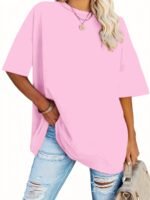 Women'S Plus Size Casual Short Sleeve T-Shirt - Vibrant Red Round Neck Loose Fit Tee, Machine Washable All-Season Comfort Top For Casual Attire, Ladies T Shirts, Soft Fabric Tee - Image 10