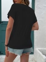Women'S Elegant V-Neck Short Sleeve T-Shirt - Soft Stretch Fabric, Machine Washable, Solid Color, Spring/Summer Casual & Formal Wear, Versatile Wardrobe Staple, Spring Fashion Top | Sleek Fitted Tee | Comfortable Fit, Ladies T Shirts - Image 7