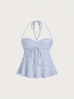 Nianian Select Y2K Off-Shoulder Halter Neck Tank Top - Solid Color Ruffled Bow Detail, Machine Washable Lightweight All-Season Women'S Sexy Backless Top - Image 5