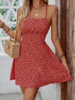 Women'S Elegant Backless A-Line Dress - Sexy Red Floral Print Short Skirt, Backless Design, Perfect For Spring/Summer Vacations, Casual Summer Dress | Floral Print Dress | Aline Silhouette, Cute Summer Dresses - Image 6