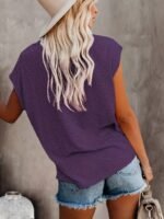 Regular Women'S Summer New Solid Color Pocket Round Neck Short Sleeve T-Shirt - Image 10