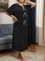Plus Size Women'S Gray Nightgown With Bow Tie - Image 3