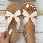 Women'S Beige Jewel Embroidery Flat Sandals - Lightweight, Comfortable Slip-On Beach Shoes With Eva Sole And Fabric Upper, Open Toe Design, Perfect For Summer, Beach Footwear|Decorative Sandals|Eva Sole Sandals - Image 8