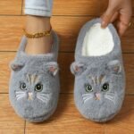 Women'S Cute Cartoon Kawaii Cat Slippers - Soft Plush, Lightweight Indoor & Outdoor House Shoes With Large Eyes, Ears & Whiskers Design, Gray/White/Black, Perfect For Bedroom, Living Room, Or Vacation, Cat Slippers - Image 5