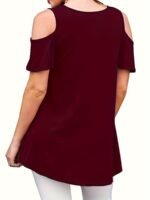 Plus Size Cold Shoulder T-Shirt, Casual Crew Neck Short Sleeve T-Shirt, Women'S Plus Size?Clothing - Image 9