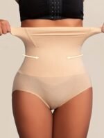 1Pc Women'S High-Waist Postpartum Shapewear Briefs, Seamless Nylon Knit Fabric, Solid Color, Tummy Control & Butt Lifting, Slimming Body Shaper Panties - Image 9