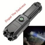 Baihuibri 1Pc Powerful Variable Focus Flashlight, Multifunctional Portable Household Small Flashlight, Telescopic Zoom Light, Rechargeable, Suitable For Outdoor Lighting, Work, Exploration Hiking